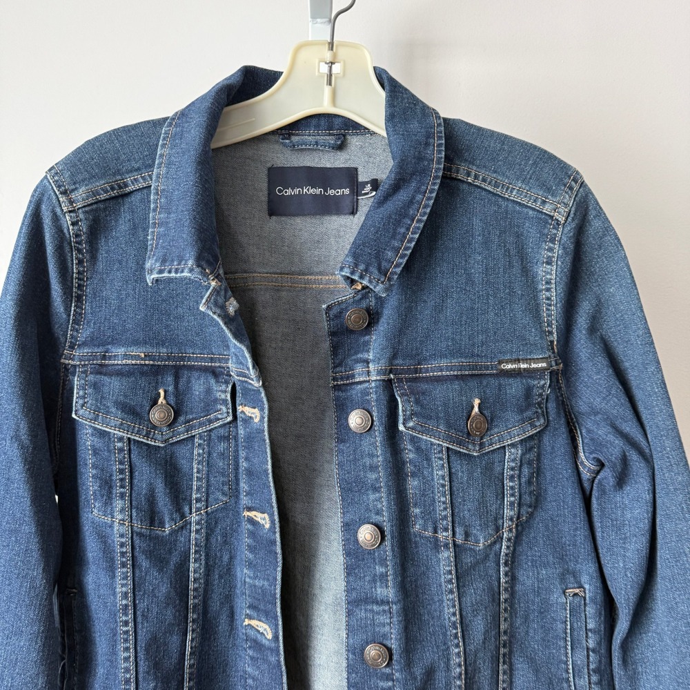 Y2K Calvin Klein Jeans L Blue Denim Jacket Button Trucker Outerwear Cowgirl - Picture 2 of 5